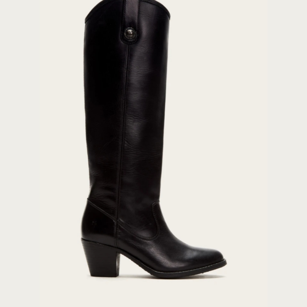 Frye 'Jackie Button' Black Leather Riding Boots